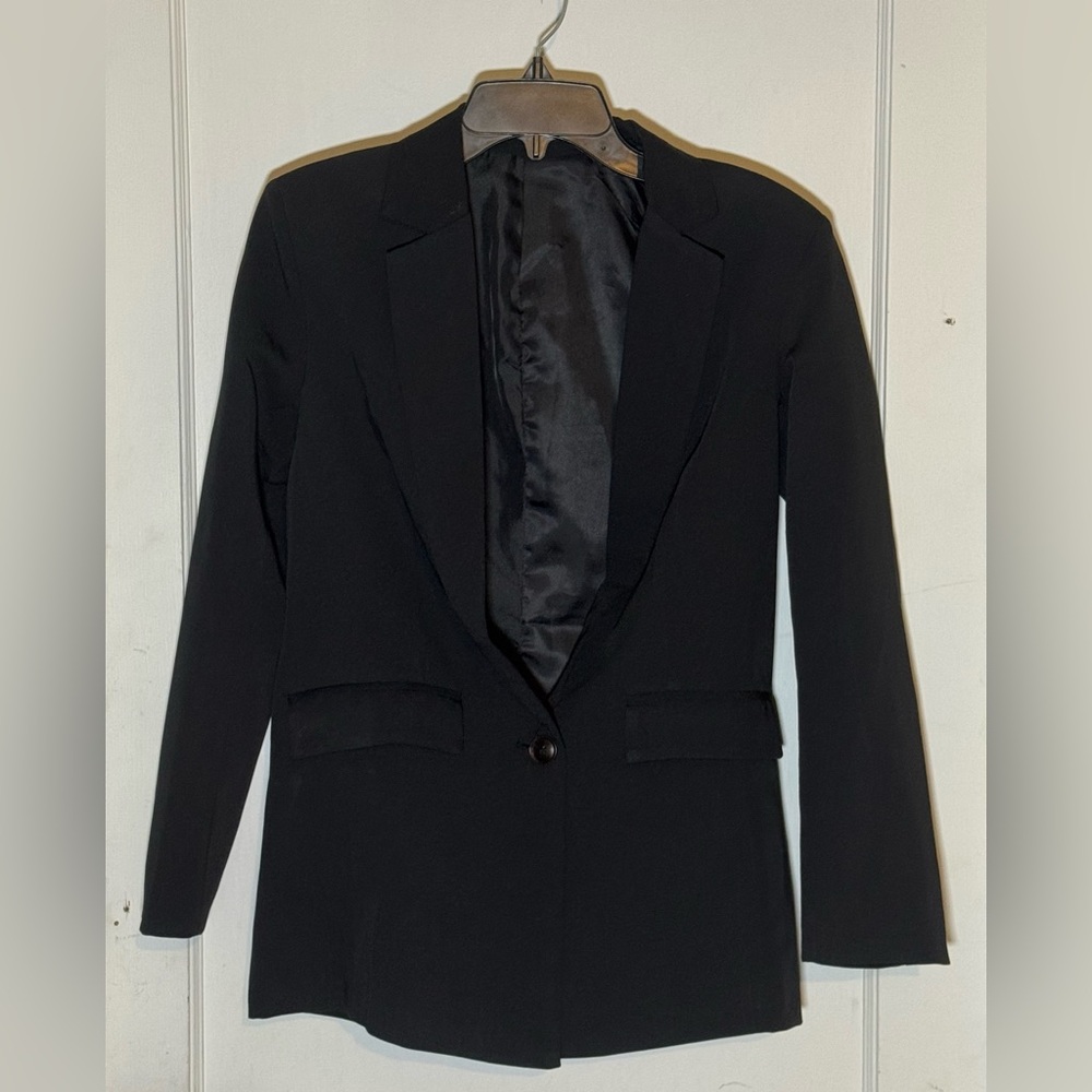 Women’s Black One-Button Blazer Small D5T219 — Stretch, Notch Lapel, Lined NWT